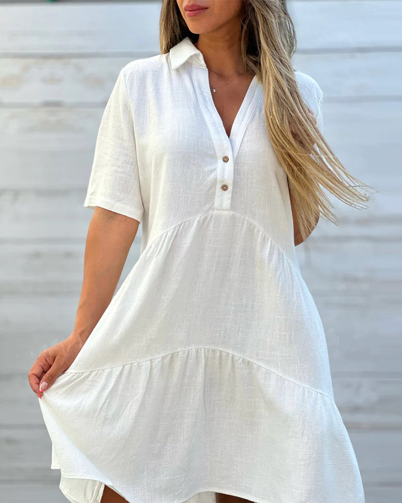 🌿Solid Color Cotton-linen Comfort Lapel Button Dress