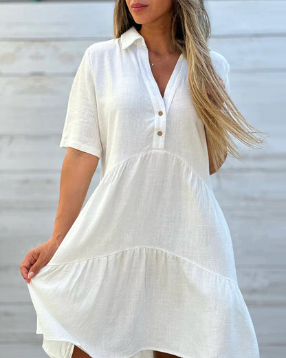 🌿Solid Color Cotton-linen Comfort Lapel Button Dress