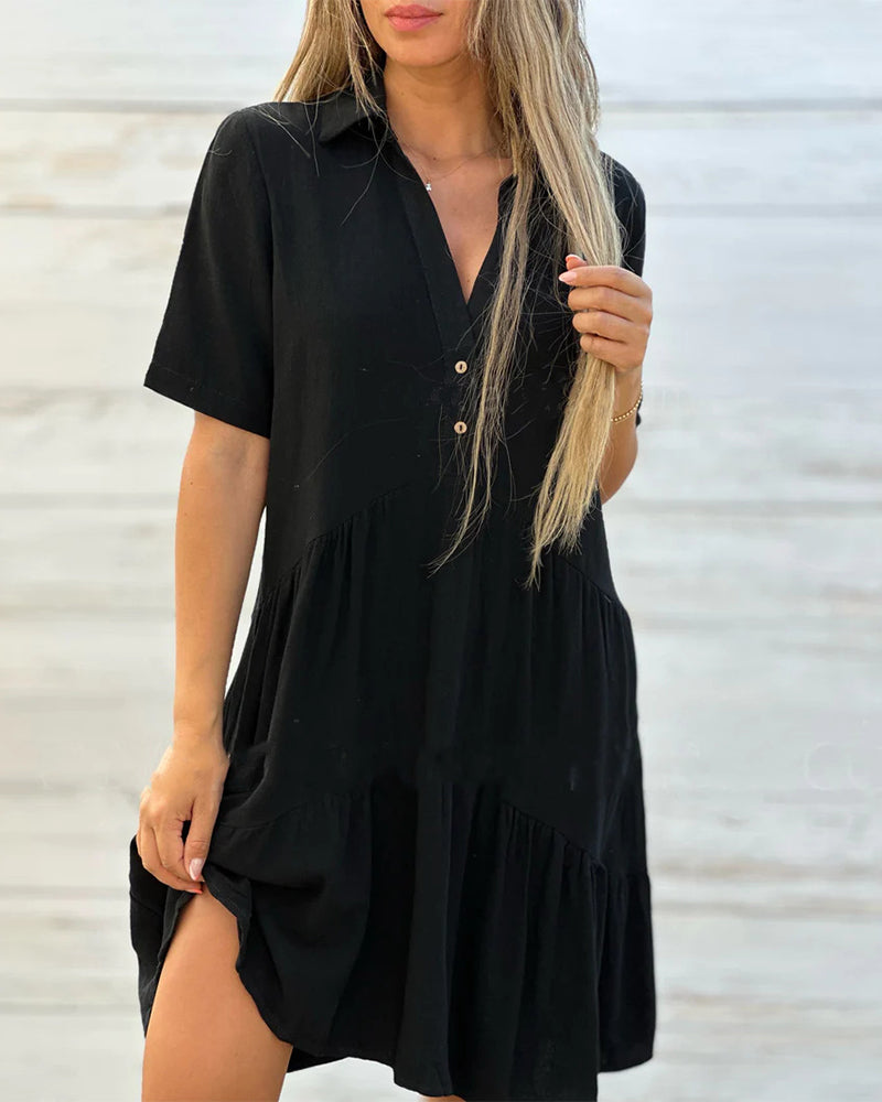 🌿Solid Color Cotton-linen Comfort Lapel Button Dress
