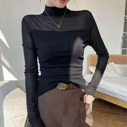 🎉Women's Sparkle Mesh Sheer Long Sleeve Ruched Top🌸