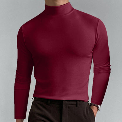☁️Stretchy Comfort, Everyday Versatile👕 Men's High Neck Slim Fit T-Shirt – Breathable Stretch & Casual Fit
