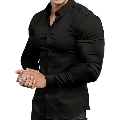 📢📢50% OFF !!!⏰Men's Solid Color Lapel Long Sleeve Button-Down Shirts