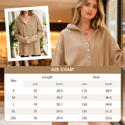🎉 LIMITED TIME 50% OFF! 🧥 Women's Fashion Long Sleeve Hoodie – V-Neck Button Design & Relaxed Fit with Side Slits 🌸
