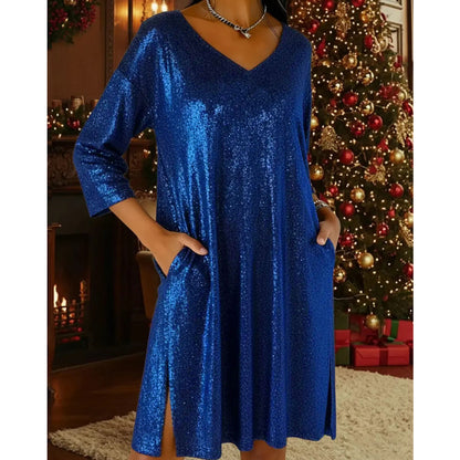 Women's Sparkle Sequin V-Neck Dress