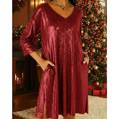 Women's Sparkle Sequin V-Neck Dress