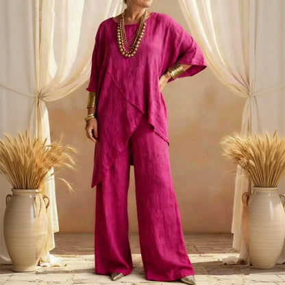 🌸 50% OFF! 👗 Women's 2-Piece Asymmetrical Set – Loose Top + Wide-Leg Pants, Wrinkle-Resistant & Chic 🌿
