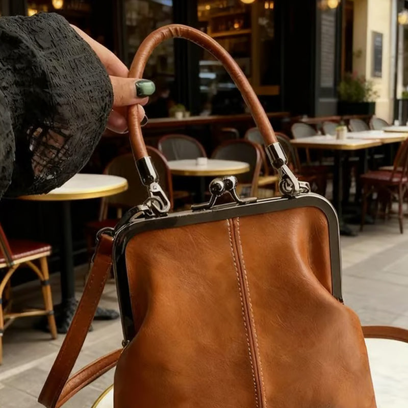 👜 LIMITED-TIME 50% OFF! ✨ Kiss Lock Crossbody Bag – Vintage Clasp, Top Handle, Dual Carry 💼