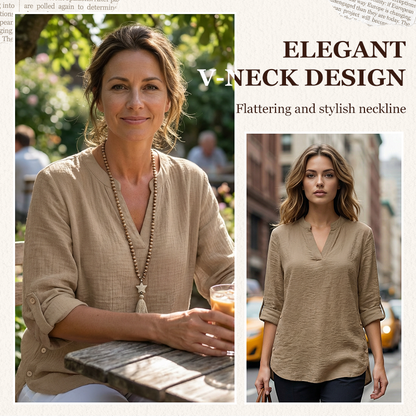 🌿Cotton And Linen Casual Solid Color Button Side Slit Top