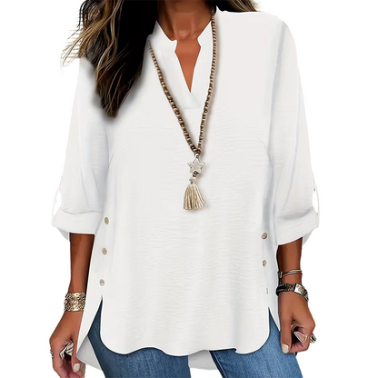 🌿Cotton And Linen Casual Solid Color Button Side Slit Top