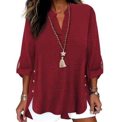 🌿Cotton And Linen Casual Solid Color Button Side Slit Top