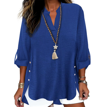 🌿Cotton And Linen Casual Solid Color Button Side Slit Top