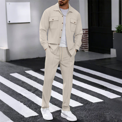 👔 50% OFF NOW! 👖 Men's Waffle Knit Set – Button-Up Jacket, Relaxed Fit Trousers & Breathable Fabric 🧵