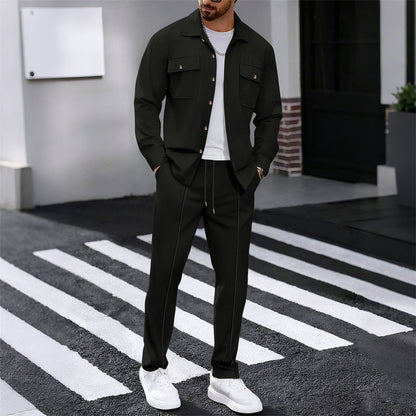 👔 50% OFF NOW! 👖 Men's Waffle Knit Set – Button-Up Jacket, Relaxed Fit Trousers & Breathable Fabric 🧵