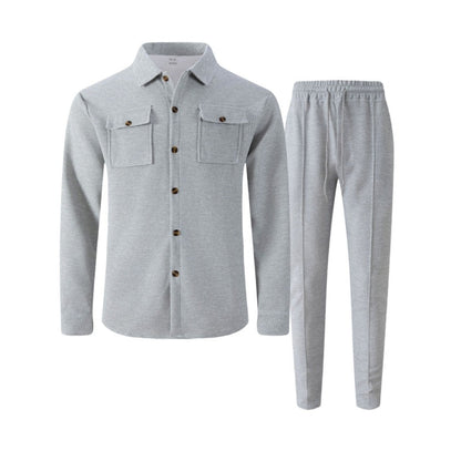 👔 50% OFF NOW! 👖 Men's Waffle Knit Set – Button-Up Jacket, Relaxed Fit Trousers & Breathable Fabric 🧵