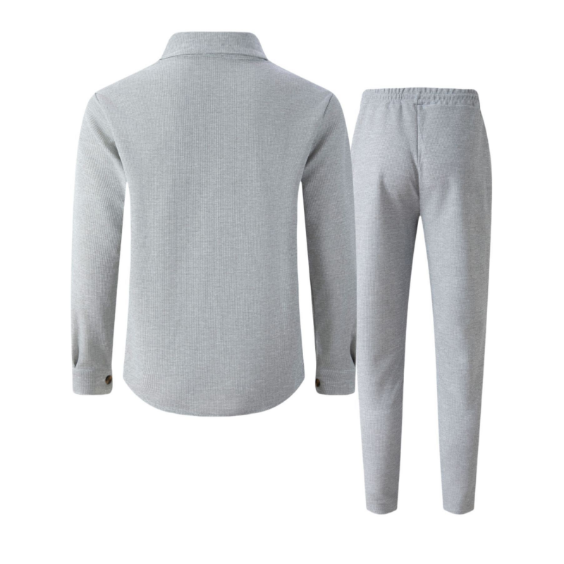👔 50% OFF NOW! 👖 Men's Waffle Knit Set – Button-Up Jacket, Relaxed Fit Trousers & Breathable Fabric 🧵