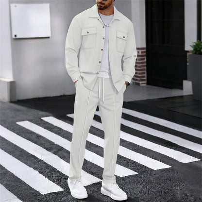 👔 50% OFF NOW! 👖 Men's Waffle Knit Set – Button-Up Jacket, Relaxed Fit Trousers & Breathable Fabric 🧵