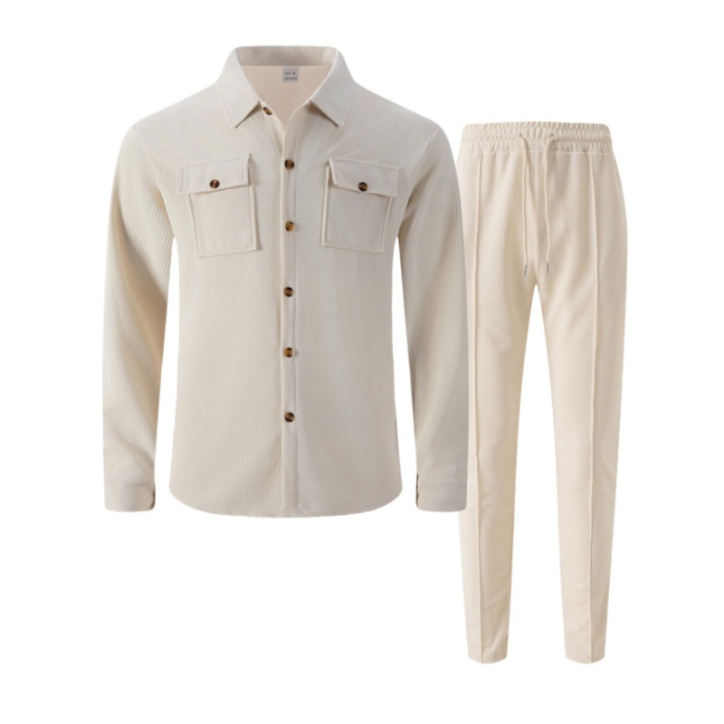 👔 50% OFF NOW! 👖 Men's Waffle Knit Set – Button-Up Jacket, Relaxed Fit Trousers & Breathable Fabric 🧵