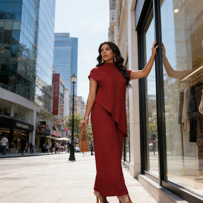 ⏰🔥50% OFF! 💎 Women’s 2-Piece Set – Asymmetrical Hem Top & Wide-Leg Pants, Elegant & Flattering ✨💃