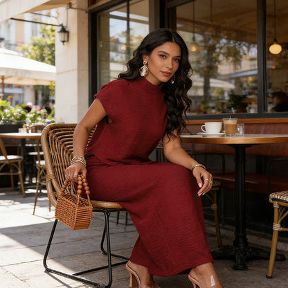 ⏰🔥50% OFF! 💎 Women’s 2-Piece Set – Asymmetrical Hem Top & Wide-Leg Pants, Elegant & Flattering ✨💃