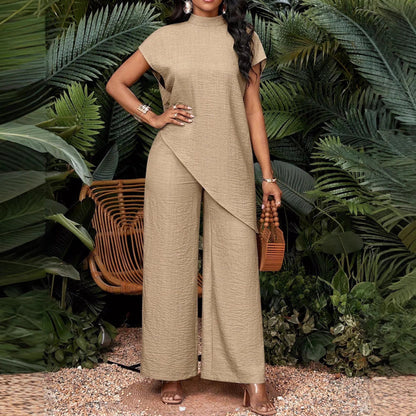 ⏰🔥50% OFF! 💎 Women’s 2-Piece Set – Asymmetrical Hem Top & Wide-Leg Pants, Elegant & Flattering ✨💃