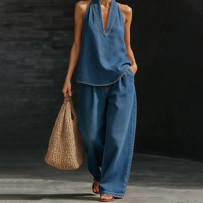 ⚡️Hot Sale Deals⚡️Women's Casual Halter Top & Wide-Leg Pants Set