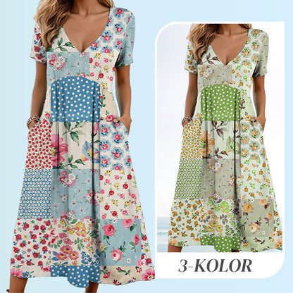 🥳2026 HOT SALE🥳💞50K+ SOLD!💙50% OFF! Women's Patterned V-Neck Short Sleeve Dress – Soft fabric, slim flattering fit, casual daily essential🌿✅