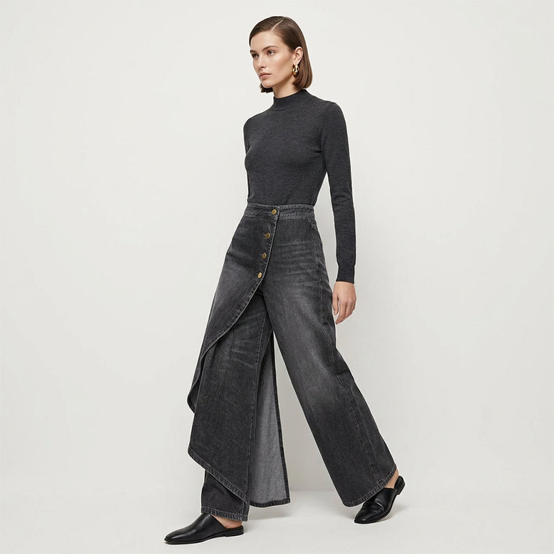 ⏳Limited-time 50% off⏰Asymmetrical Wrap Denim Skirt Pants👖👗