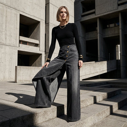 ⏳Limited-time 50% off⏰Asymmetrical Wrap Denim Skirt Pants👖👗