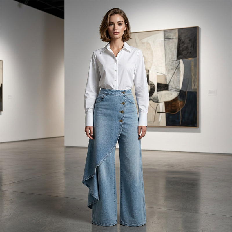 ⏳Limited-time 50% off⏰Asymmetrical Wrap Denim Skirt Pants👖👗