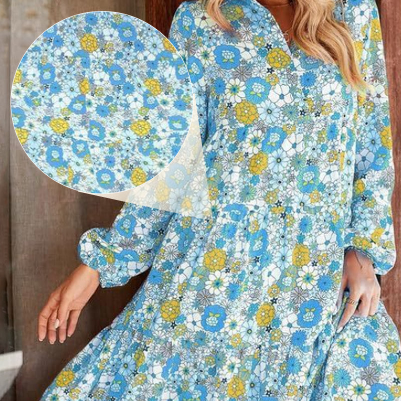 ⏳Limited-time Sale 50% OFF👗Women's 2026 V-Neck Long Puff Sleeve Bohemian Floral Dress