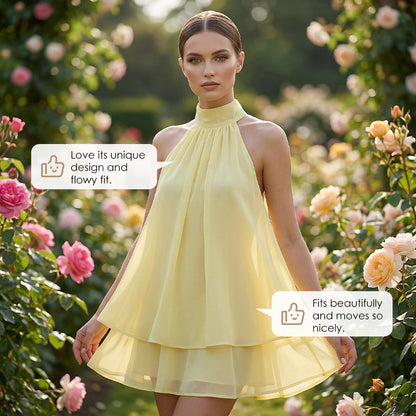 👗 LIMITED TIME 50% OFF! 🌸 Women's Flowy Halter Drop-Waist Mini Dress – Elegant Backless & Tiered Layered Fabric ✨