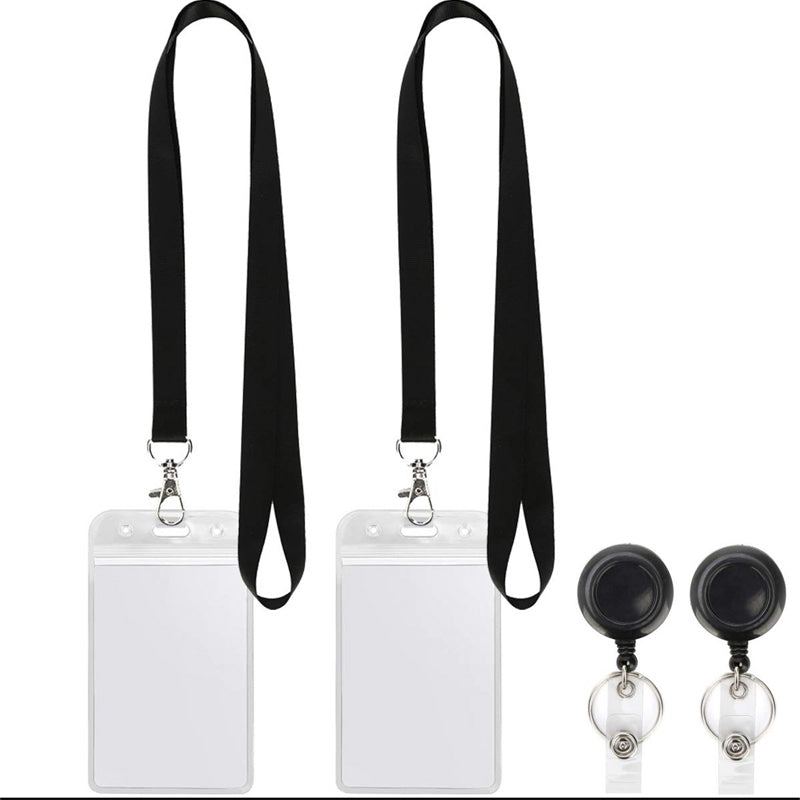 Black Lanyard and Waterproof ID Badge Holder Set