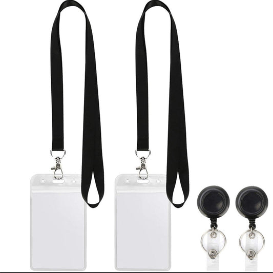 Black Lanyard and Waterproof ID Badge Holder Set