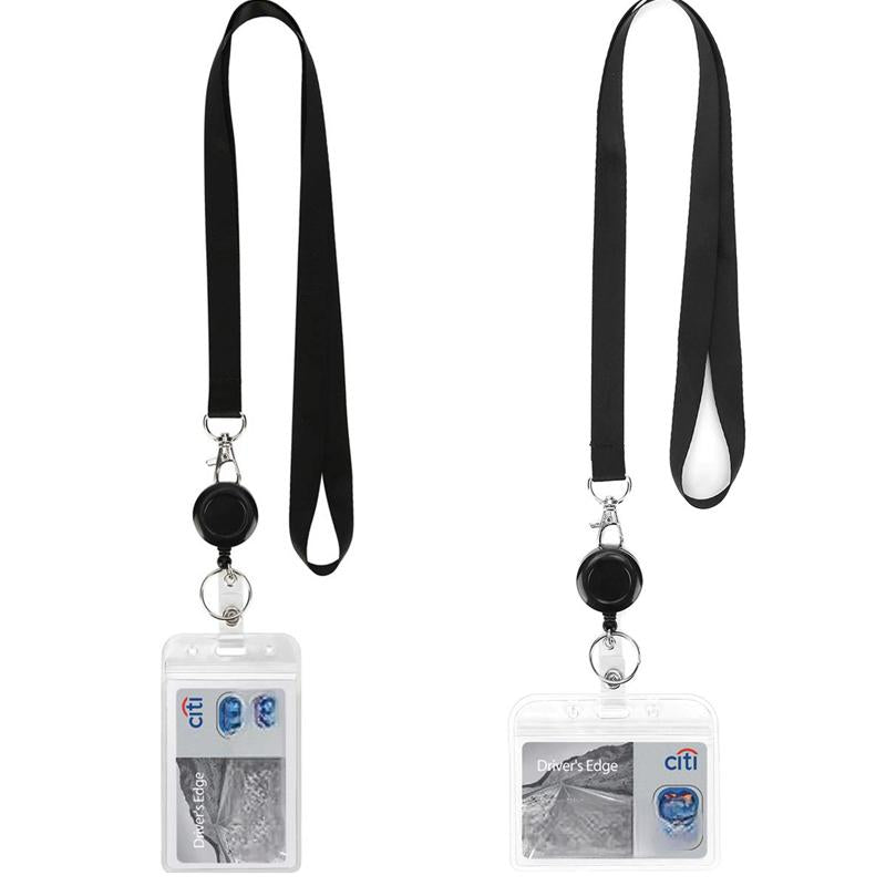 Black Lanyard and Waterproof ID Badge Holder Set
