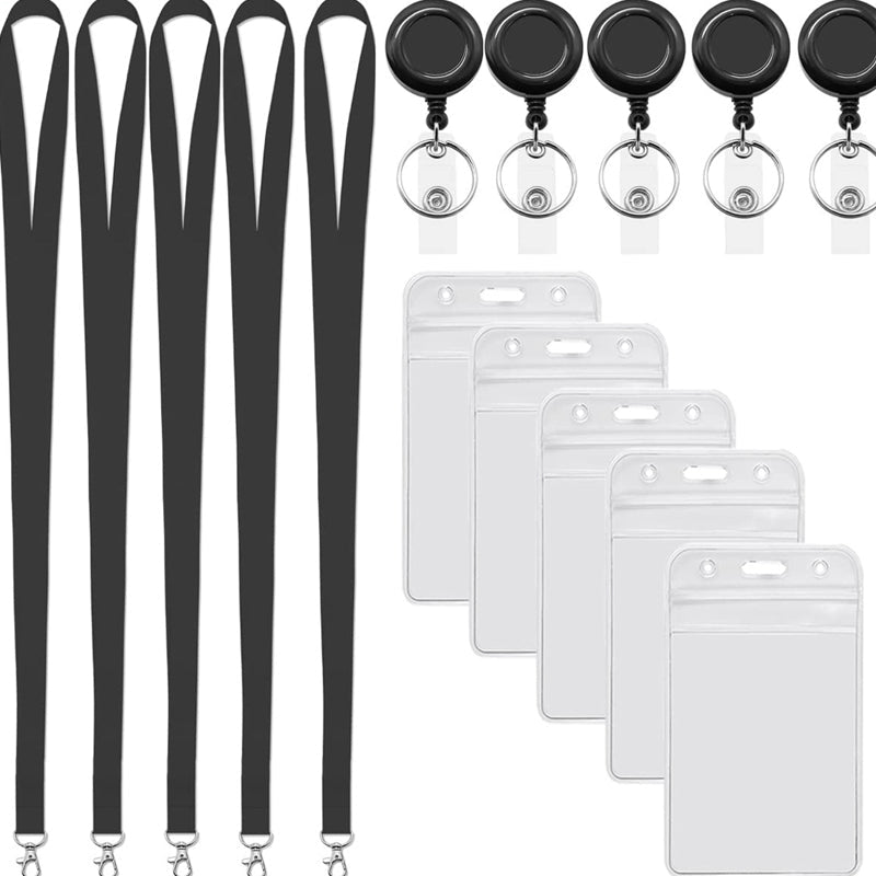 Black Lanyard and Waterproof ID Badge Holder Set