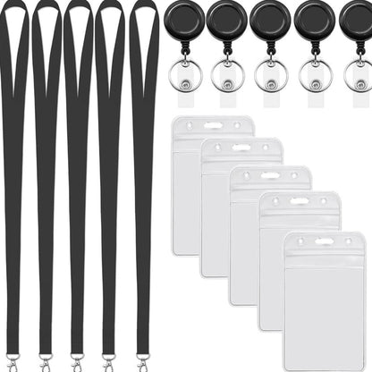 Black Lanyard and Waterproof ID Badge Holder Set