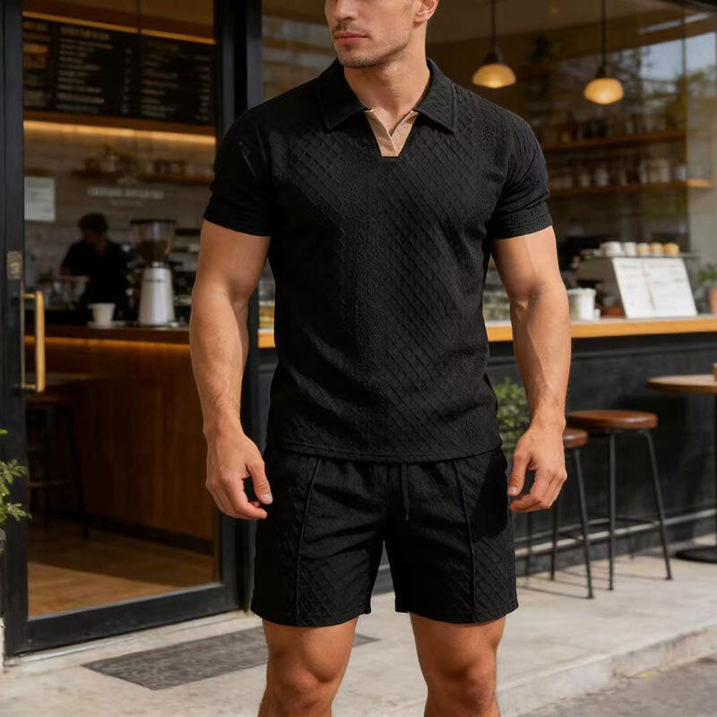 Men's Jacquard T Shirt & Shorts Set