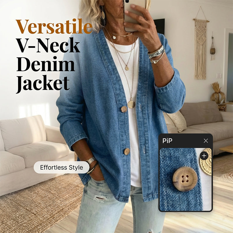 🧥 50% OFF NOW! ✨ Women's Classic Button Front Denim Jacket – V-Neck, Breathable Fabric & Relaxed Fit 💙