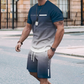🌈 LIMITED-TIME 50% OFF! 👕 Men's Gradient Color 2-Piece Set – T-Shirt & Shorts, Breathable, Relaxed Fit 🩳