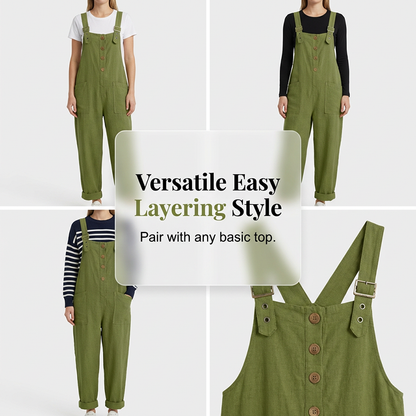 👖 LIMITED TIME 50% OFF! 🌿 Women's Casual Loose Fit Overalls – Button Front, Deep Pockets, Relaxed Style 🍃