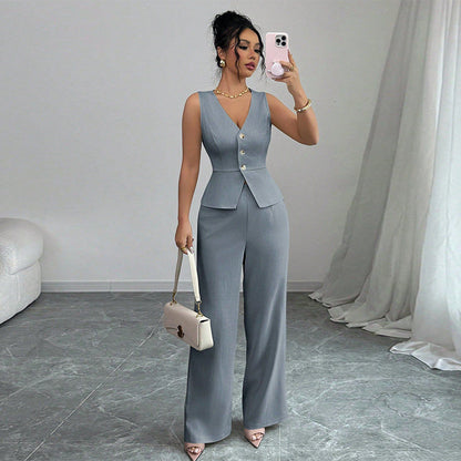 Women’s Sleeveless Vest & Wide-Leg Pants 2-Piece Set