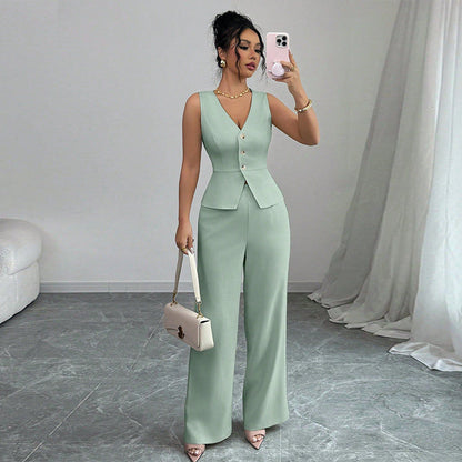 Women’s Sleeveless Vest & Wide-Leg Pants 2-Piece Set