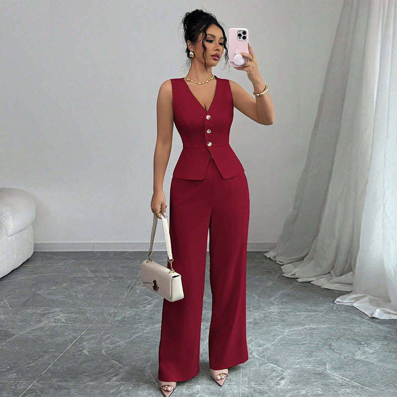 Women’s Sleeveless Vest & Wide-Leg Pants 2-Piece Set