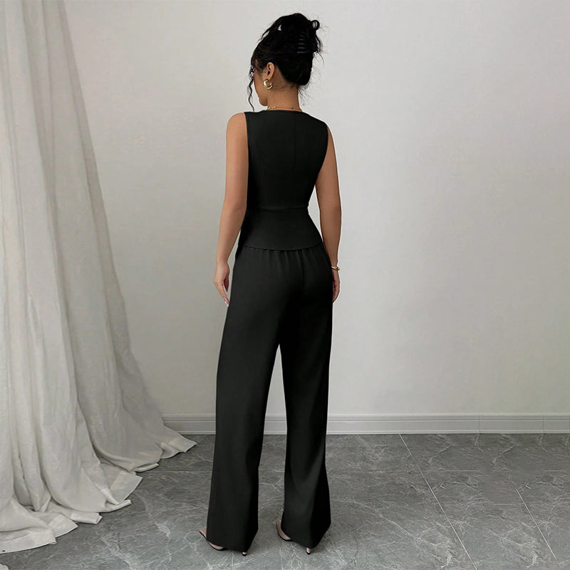 Women’s Sleeveless Vest & Wide-Leg Pants 2-Piece Set