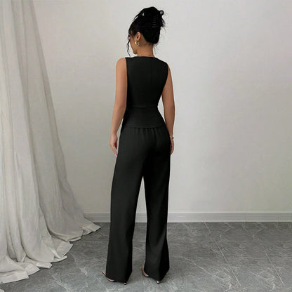 Women’s Sleeveless Vest & Wide-Leg Pants 2-Piece Set