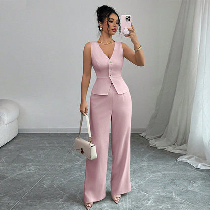 Women’s Sleeveless Vest & Wide-Leg Pants 2-Piece Set