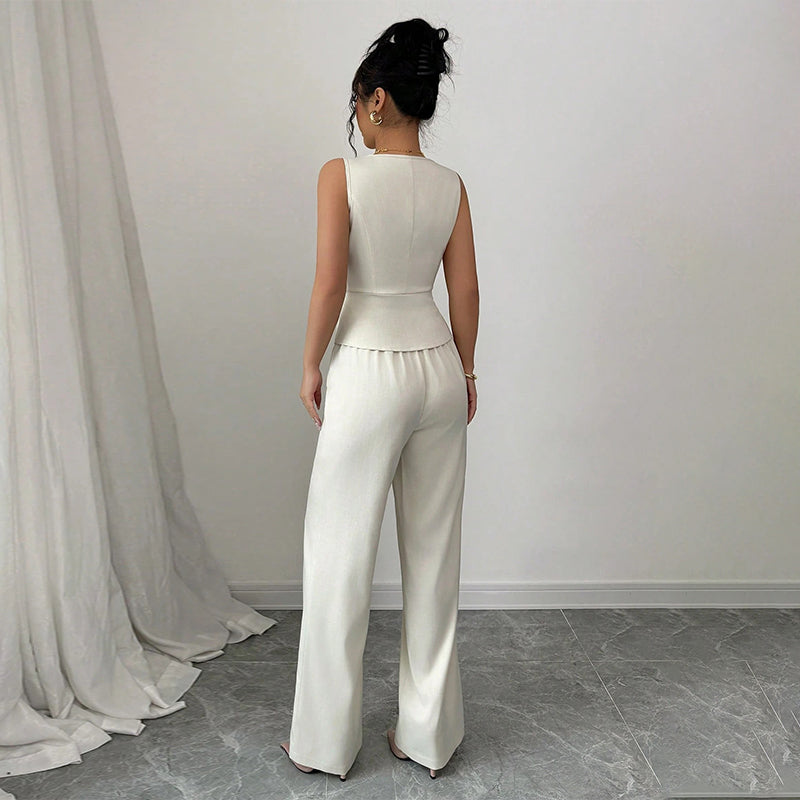Women’s Sleeveless Vest & Wide-Leg Pants 2-Piece Set