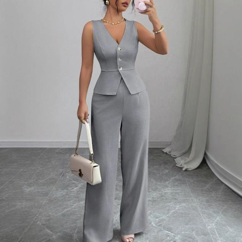 Women’s Sleeveless Vest & Wide-Leg Pants 2-Piece Set