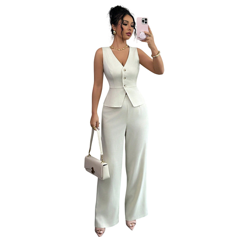 Women’s Sleeveless Vest & Wide-Leg Pants 2-Piece Set