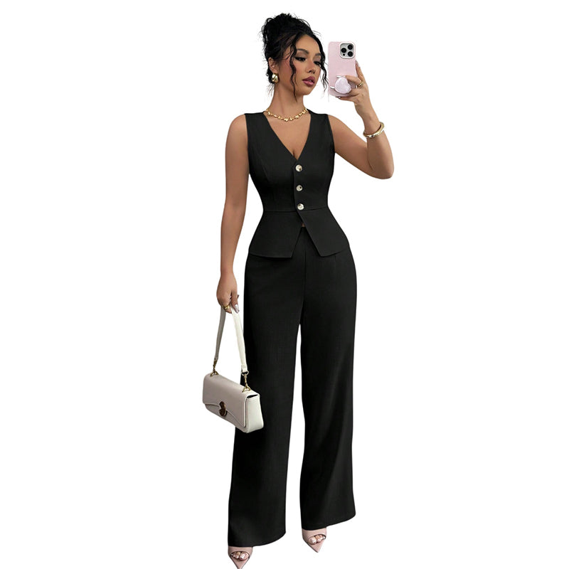Women’s Sleeveless Vest & Wide-Leg Pants 2-Piece Set